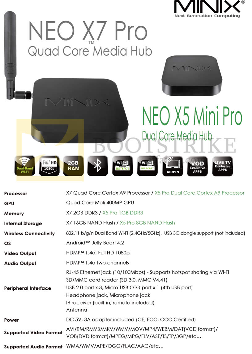 COMEX 2013 price list image brochure of Amconics Media Players Minix Neo X7 Pro, Neo X5 Mini Pro, Specifications