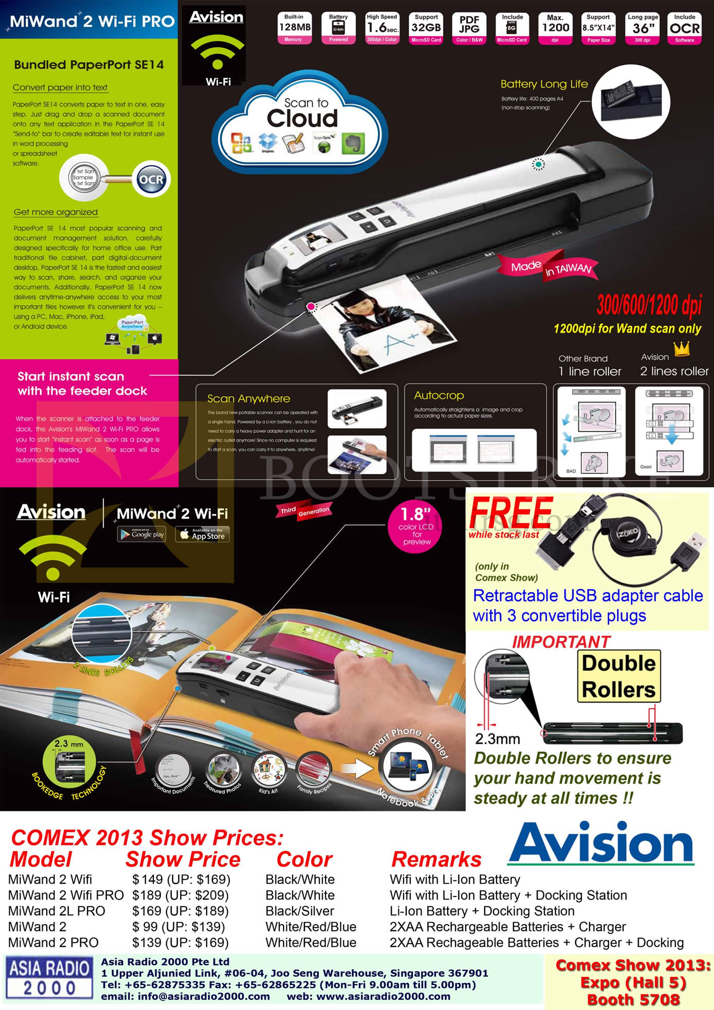 COMEX 2013 price list image brochure of Asia Radio Avision MiWand Scanner, 2L, Wifi, Wireless, Pro