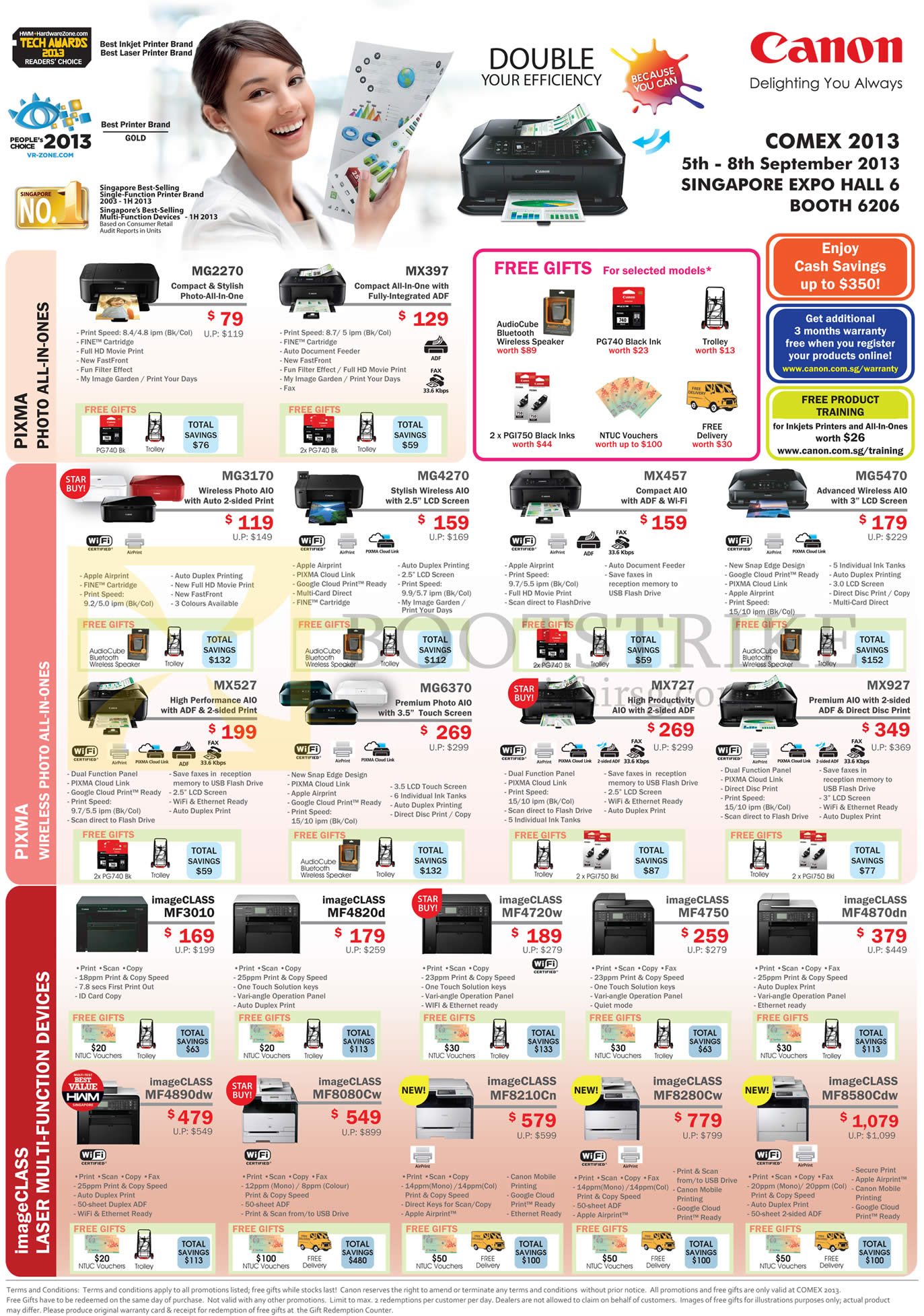COMEX 2013 price list image brochure of Canon Printers Pixma MG2270 MG397 MG370 MG4270 MX457 MG5470 MX527 MG6370 MX727 MX927, ImageClass Laser MF4720W MF4750 MF4890W MF8280CW MF8580CDW