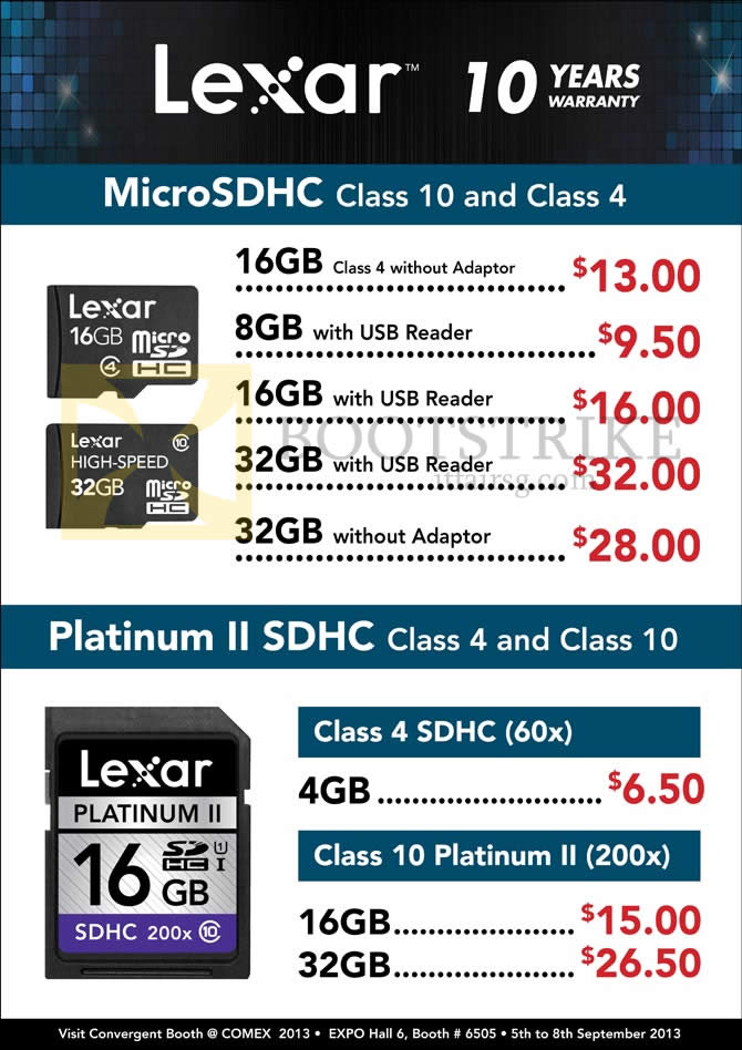 COMEX 2013 price list image brochure of Convergent Flash Memory Lexar MicroSDHC, Platinum II SDHC