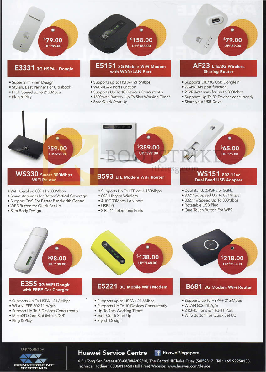 COMEX 2013 price list image brochure of Convergent Huawei USB Modems Routers E331, E5151, AF23, WS330, W593, E355, E5221, WS151, B681
