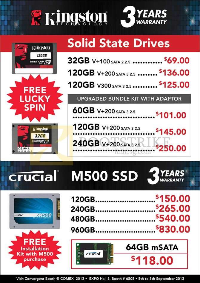 COMEX 2013 price list image brochure of Convergent Kingston SSD, Crucial M500