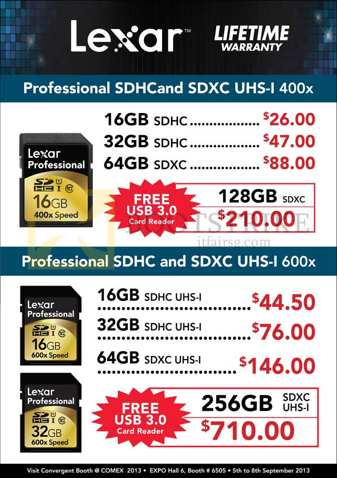 COMEX 2013 price list image brochure of Convergent Lexar SDHC Flash Memory 16GB 32GB 64GB