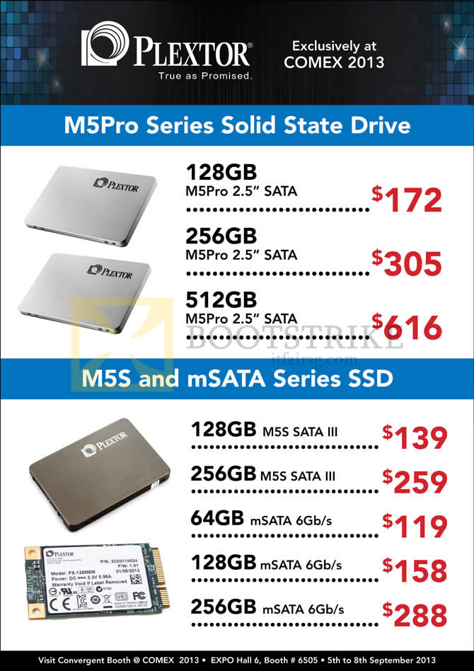 COMEX 2013 price list image brochure of Convergent Plextor M5Pro SSD, M5S, MSata