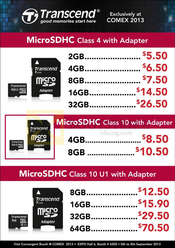 COMEX 2013 price list image brochure of Convergent Transcend MicroSDHC Flash Memory