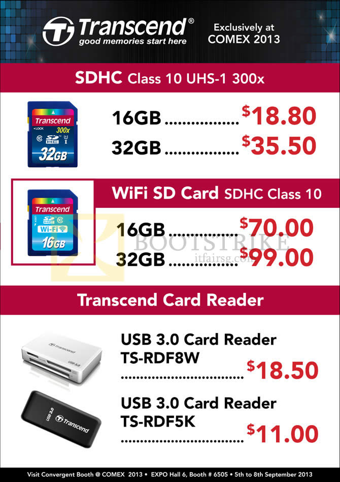 COMEX 2013 price list image brochure of Convergent Transcend SDHC Flash Memory, Wifi SDCard, Card Reader
