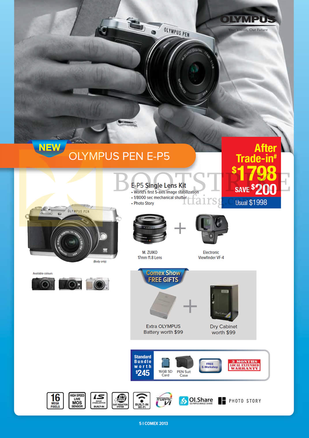 COMEX 2013 price list image brochure of Courts Olympus Digital Cameras Pen E-P5