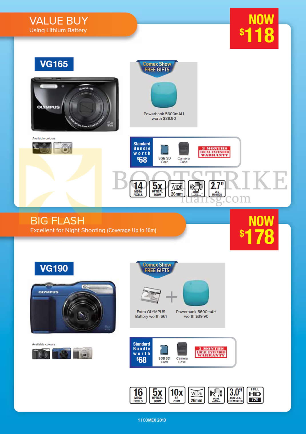 COMEX 2013 price list image brochure of Courts Olympus Digital Cameras VG165, VG190