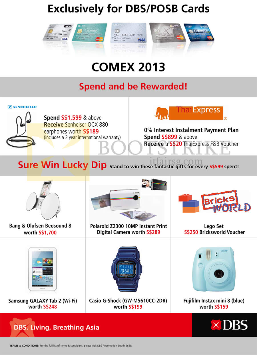 COMEX 2013 price list image brochure of DBS Spend N Redeem, Sure Win Lucky Dip