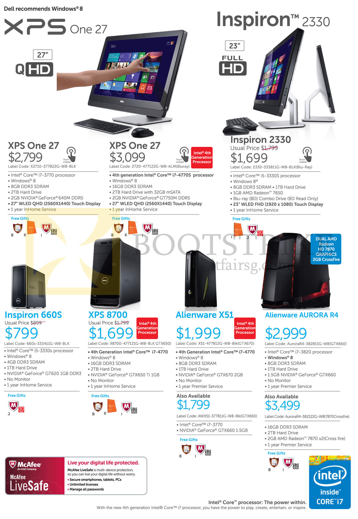COMEX 2013 price list image brochure of Dell Desktop PCs AIO XPS One 27, Inspiron 2330, Desktop PCs Inspiron 660S, XPS 8700, Alienware X51, Aurora R4