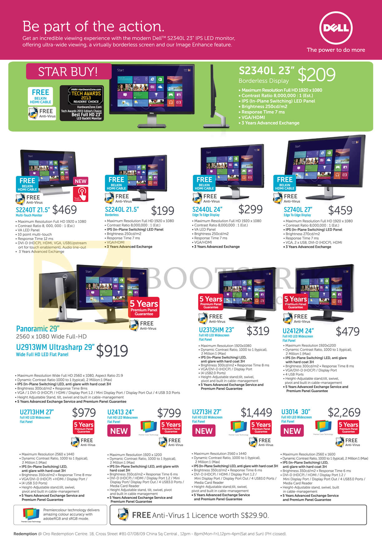 COMEX 2013 price list image brochure of Dell Monitors S2340L, S2240T, S2240L, S2440L, S2740L, U2913WM Ultrasharp, U2312HM, U2412M, U2713M, U2413, U2713H, U3014
