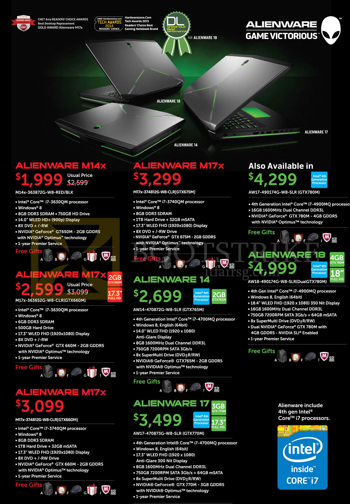 COMEX 2013 price list image brochure of Dell Notebooks Alienware M14X, Alienware M17X, Alienware 14, Alienware 17, Alienware 18