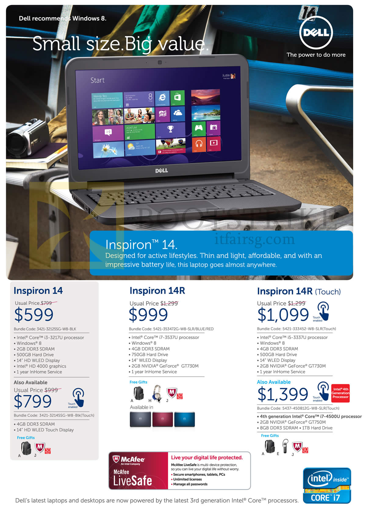 COMEX 2013 price list image brochure of Dell Notebooks Inspiron 14, Inspiron 1rR