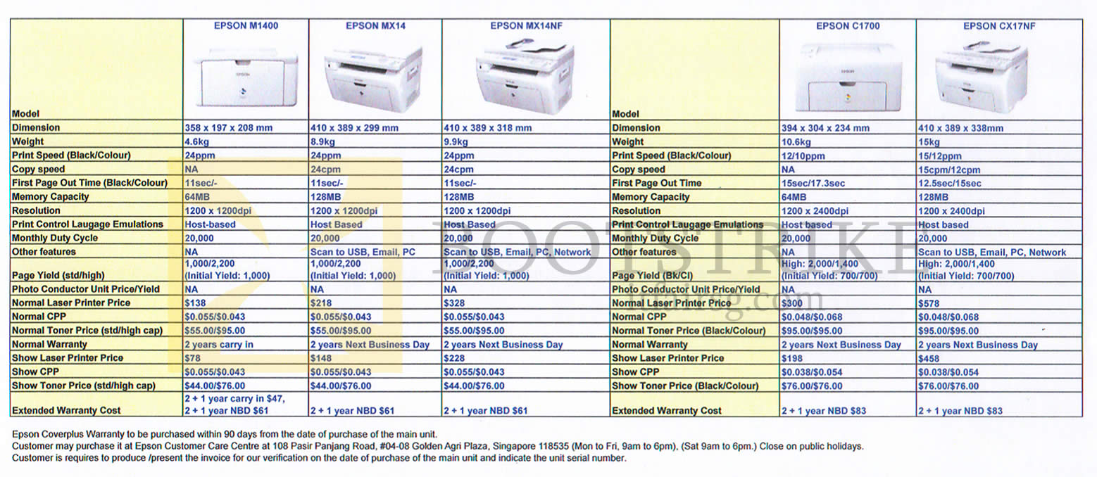 COMEX 2013 price list image brochure of Epson Printers Toners M1400, MX14, MX14NF, C1700, CX17NF
