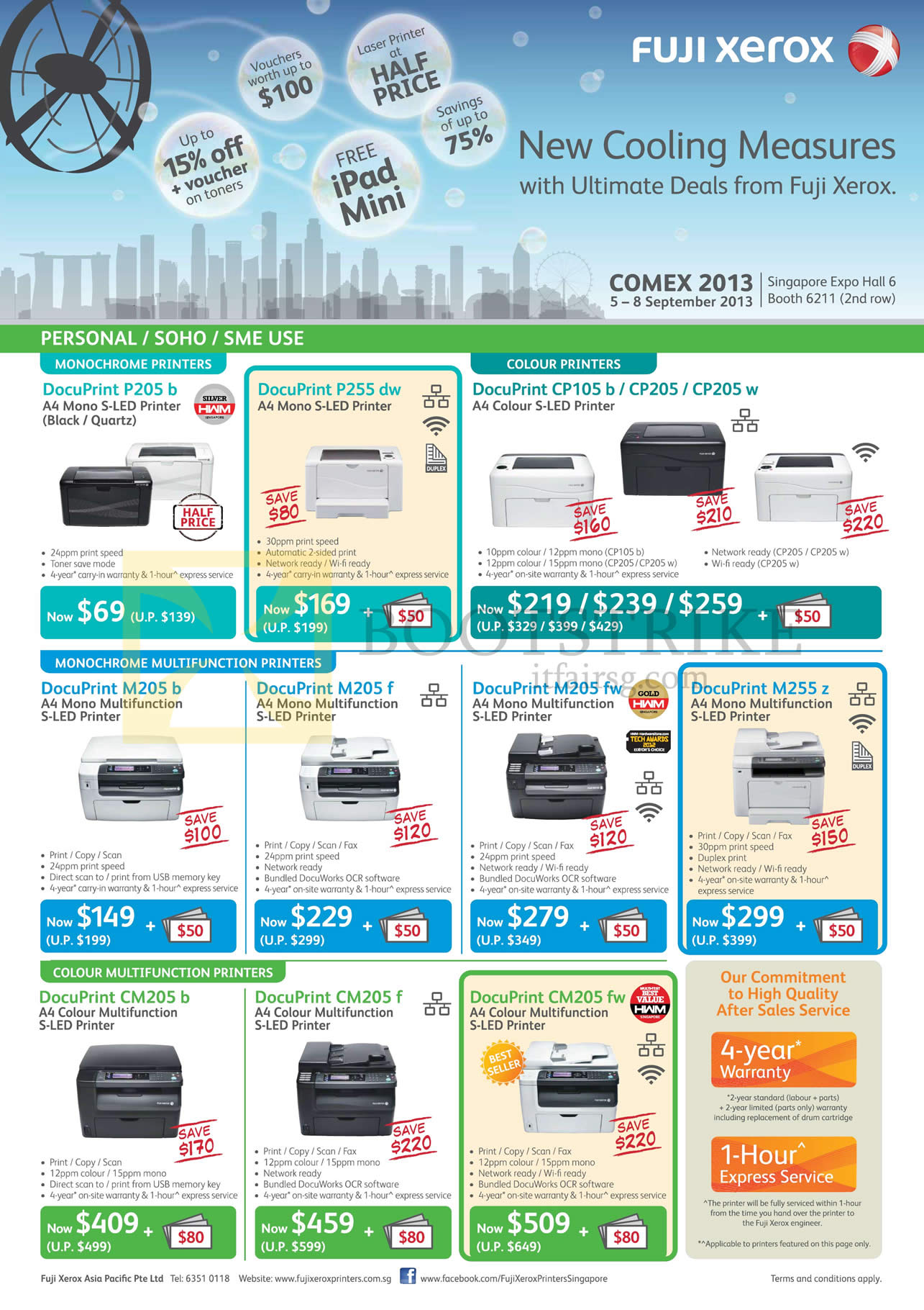 COMEX 2013 price list image brochure of Fuji Xerox Printers S-LED DocuPrint P205 B, P255 Dw, CP105b CP205 W, M205 B, M205 F, M205 Fw, M255 Z, CM205 B, CM205 F, CM205 Fw