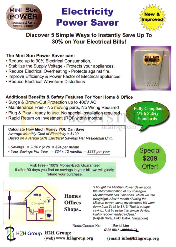 COMEX 2013 price list image brochure of H2H Electricity Power Saver Mini Sun Saver