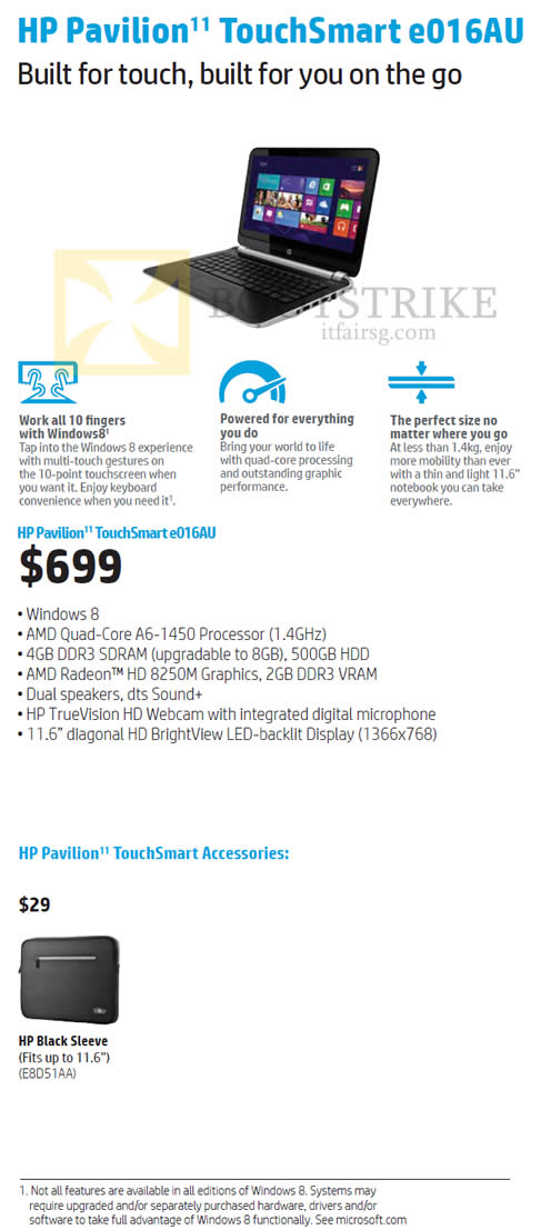 COMEX 2013 price list image brochure of HP Notebook Pavilion TouchSmart E016AU, Accessories