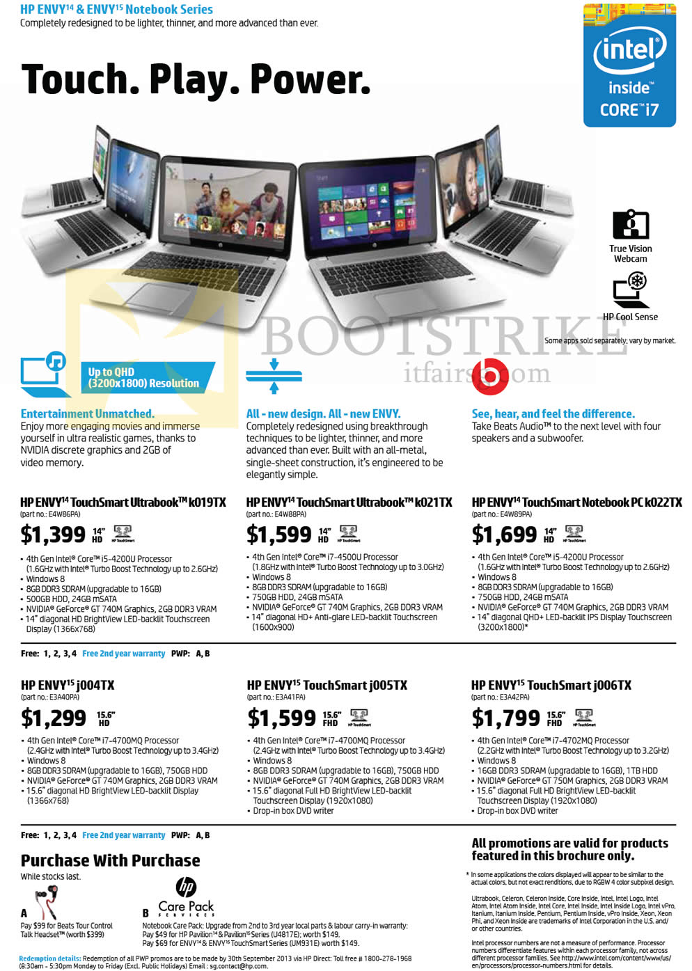 COMEX 2013 price list image brochure of HP Notebooks Envy TouchSmart 14-k019tx, 14-k021tx, 14-k022tx, 15-j004tx, 15-j005tx, 15-j006tx
