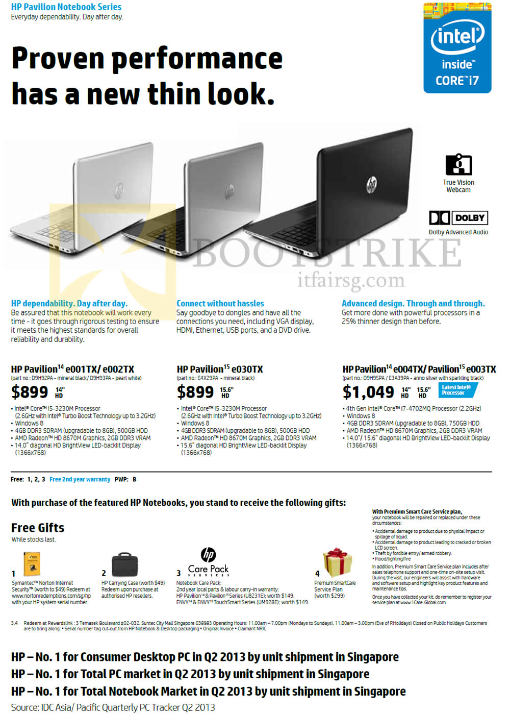 COMEX 2013 price list image brochure of HP Notebooks Pavilion 14-e001TX 14-e002TX, 15-e030TX, 14-e004TX, 15-e003TX