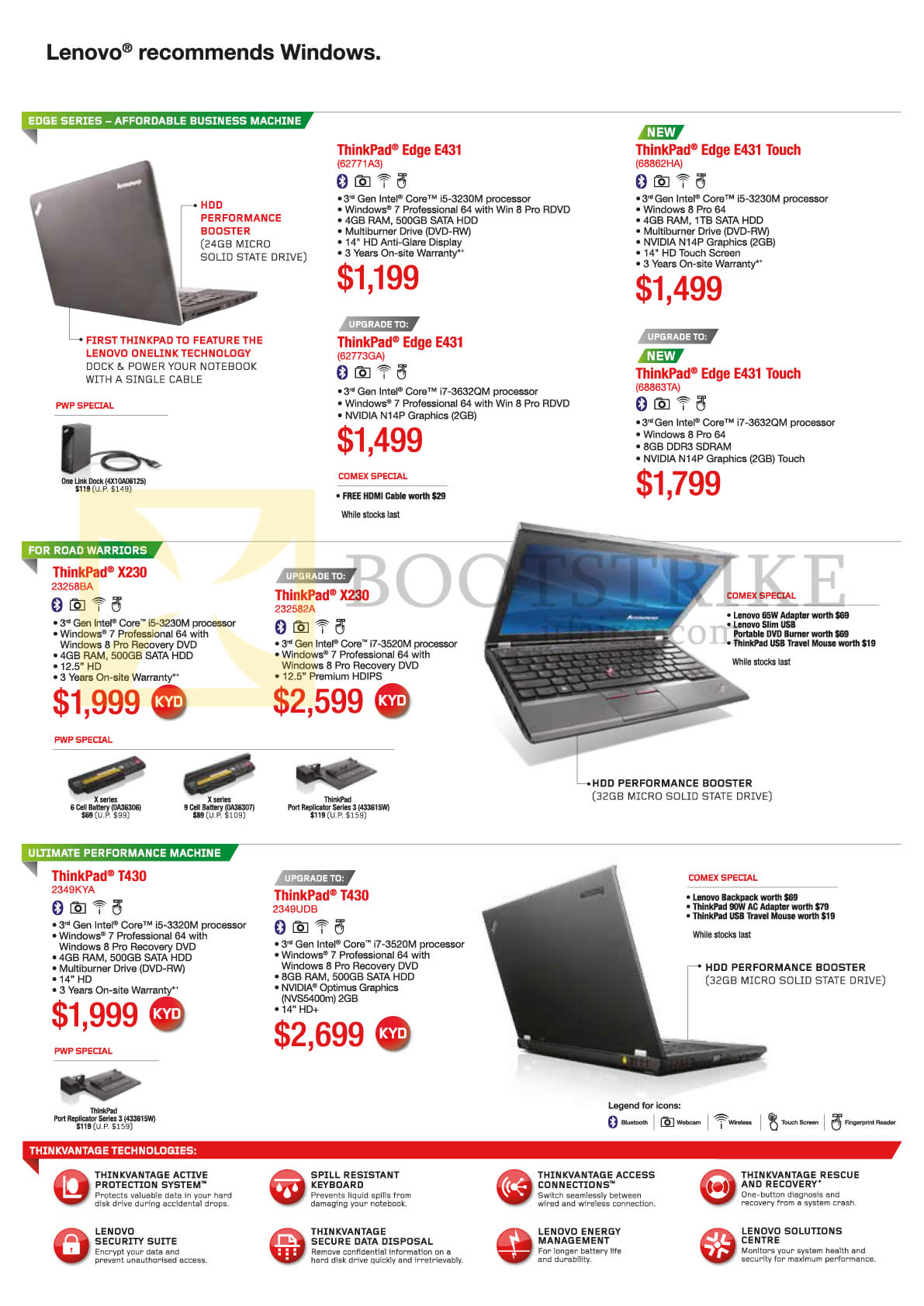 COMEX 2013 price list image brochure of Lenovo Notebooks ThinkPad Edge E431, Touch, X230, T430