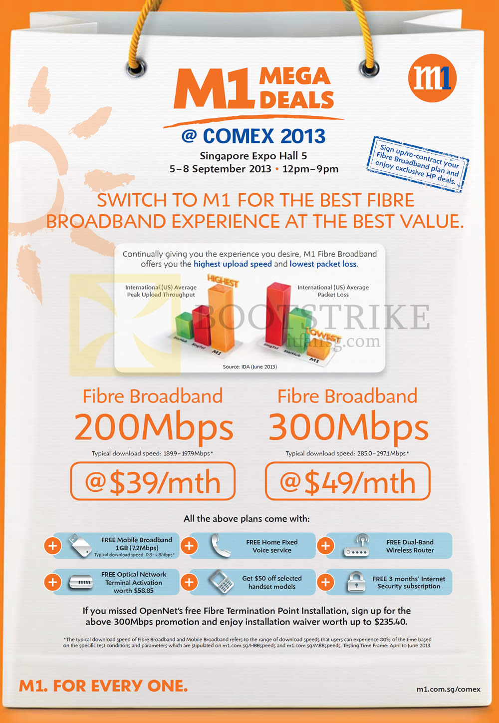 COMEX 2013 price list image brochure of M1 Broadband Fibre 200mbps, 300Mbps