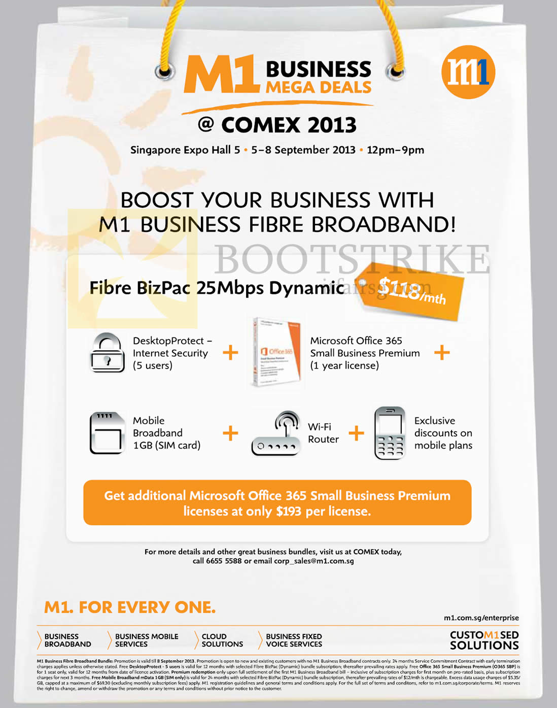 COMEX 2013 price list image brochure of M1 Business Fibre BizPac 25Mbps Dynamic, Microsoft Office 365