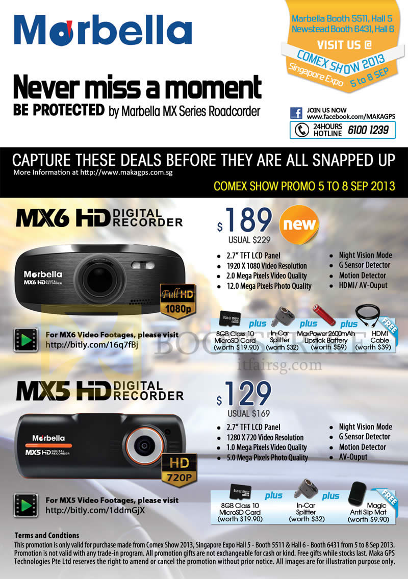 COMEX 2013 price list image brochure of Marbella Maka GPS Newstead Car Video Recorder MX6, MX5