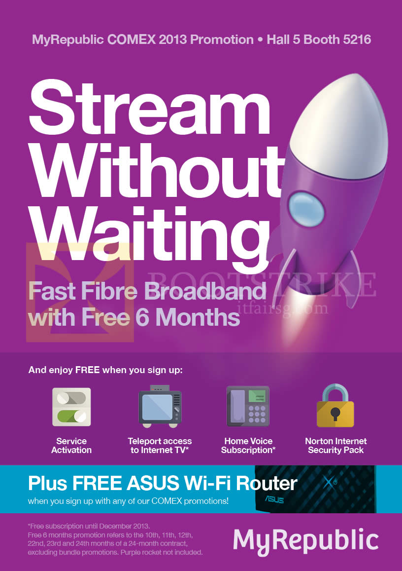 COMEX 2013 price list image brochure of MyRepublic Fibre Broadband Free 6 Months, Free Services, Free ASUS Wireless Router