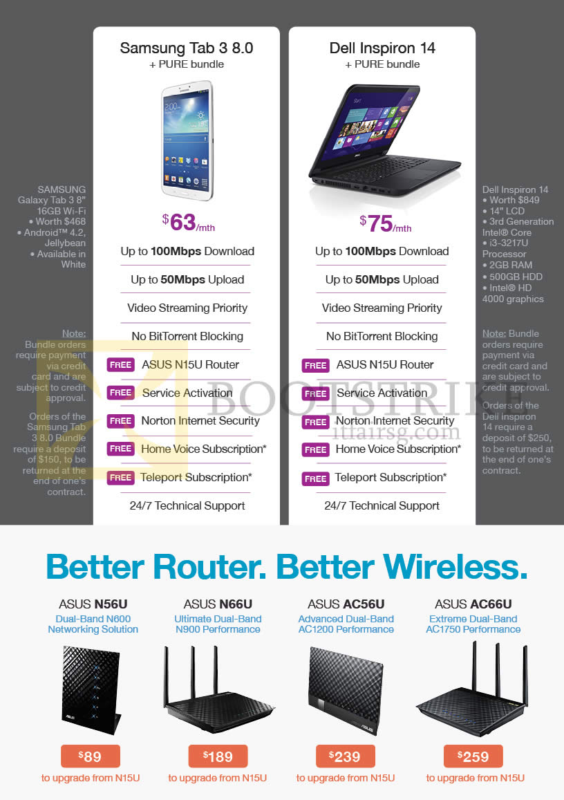COMEX 2013 price list image brochure of MyRepublic Fibre Broadband Pure, Samsung Galaxy Tab 8.0, Dell Inspiron 14 Notebook, ASUS Routers N56U N66U AC56U AC66U