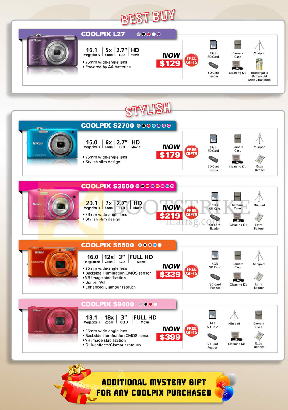 COMEX 2013 price list image brochure of Nikon Digital Cameras Coolpix L27, S2700, S3500, S6500, S9400