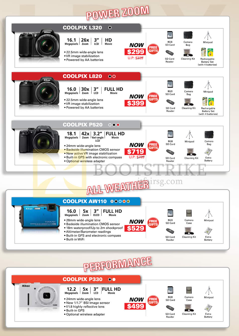 COMEX 2013 price list image brochure of Nikon Digital Cameras Coolpix L320, L820, L520, AW110, P330