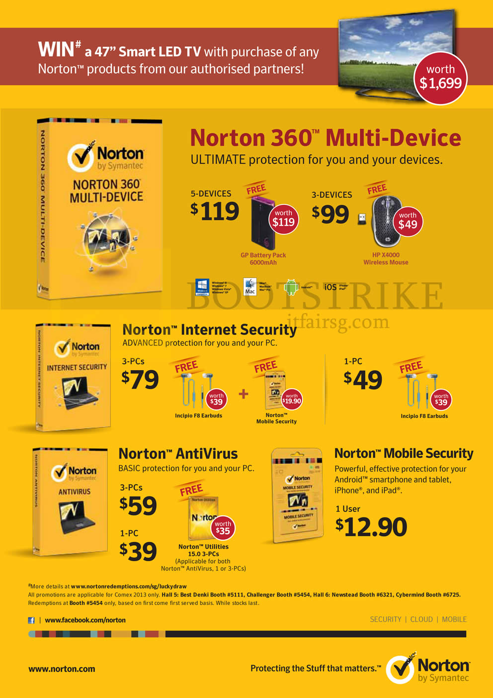 COMEX 2013 price list image brochure of Norton Security Software 360 Multi-Device, Internet Security, AntiVirus, Mobile Security