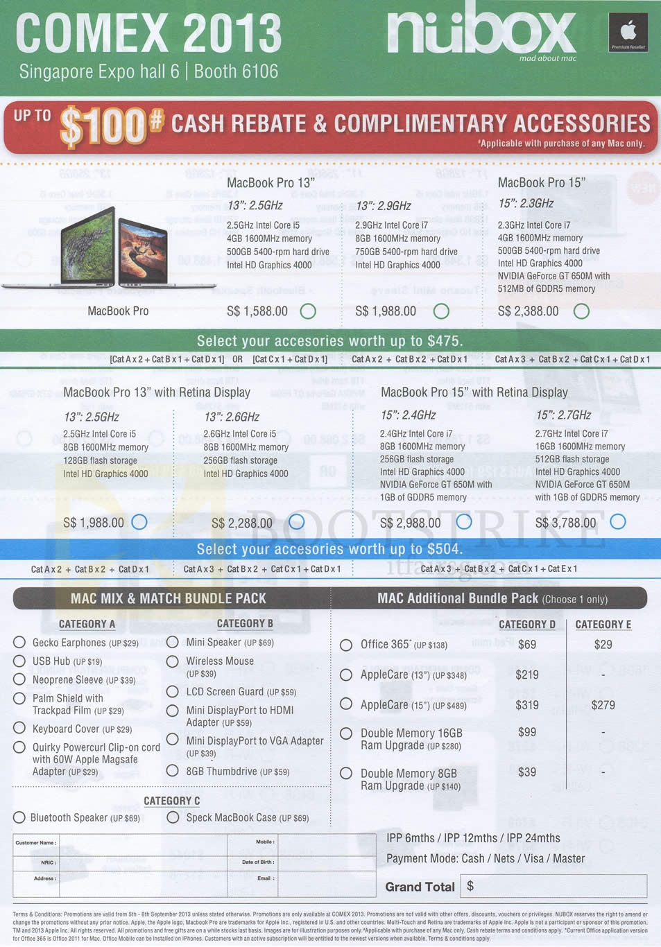 COMEX 2013 price list image brochure of Nubox Apple Macbook Pro Notebooks, Bundle Packs
