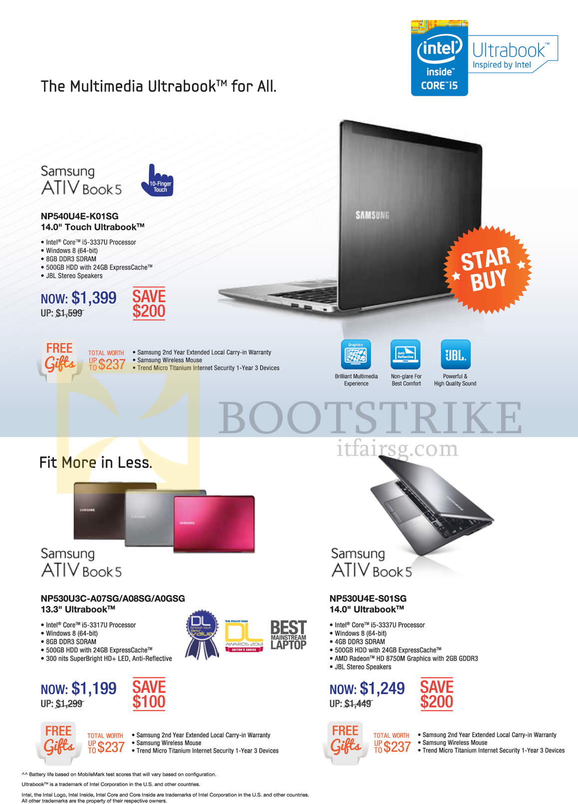 COMEX 2013 price list image brochure of Samsung Notebooks ATIV Book 5 NP540U4E-K01SG, NP530U3C-A07SG A08SG A0GSG, NP530U4E-S01SG