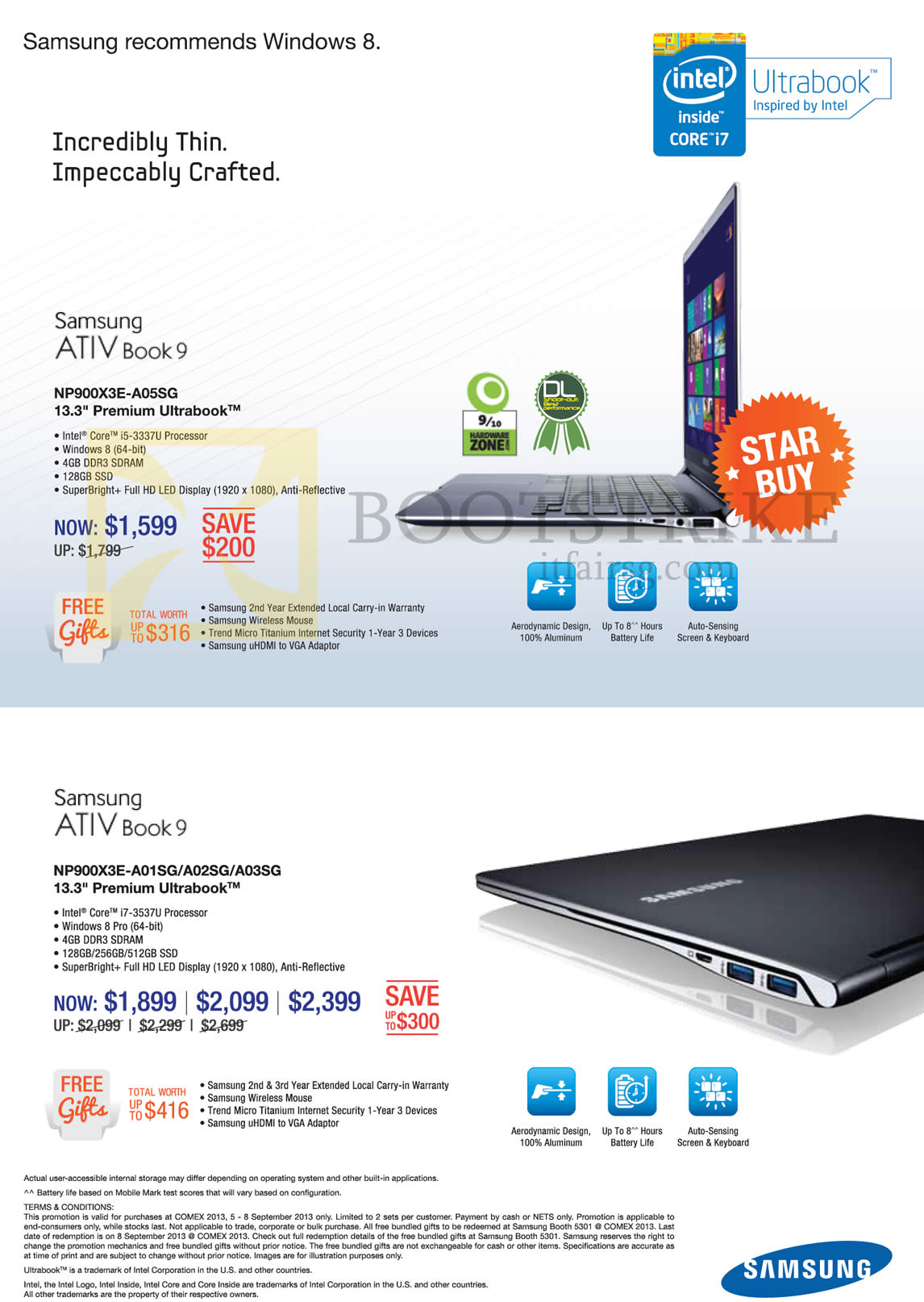 COMEX 2013 price list image brochure of Samsung Notebooks ATIV Book 9 NP200X3E-A05SG, NP900X3E A01SG A02SG A03SG