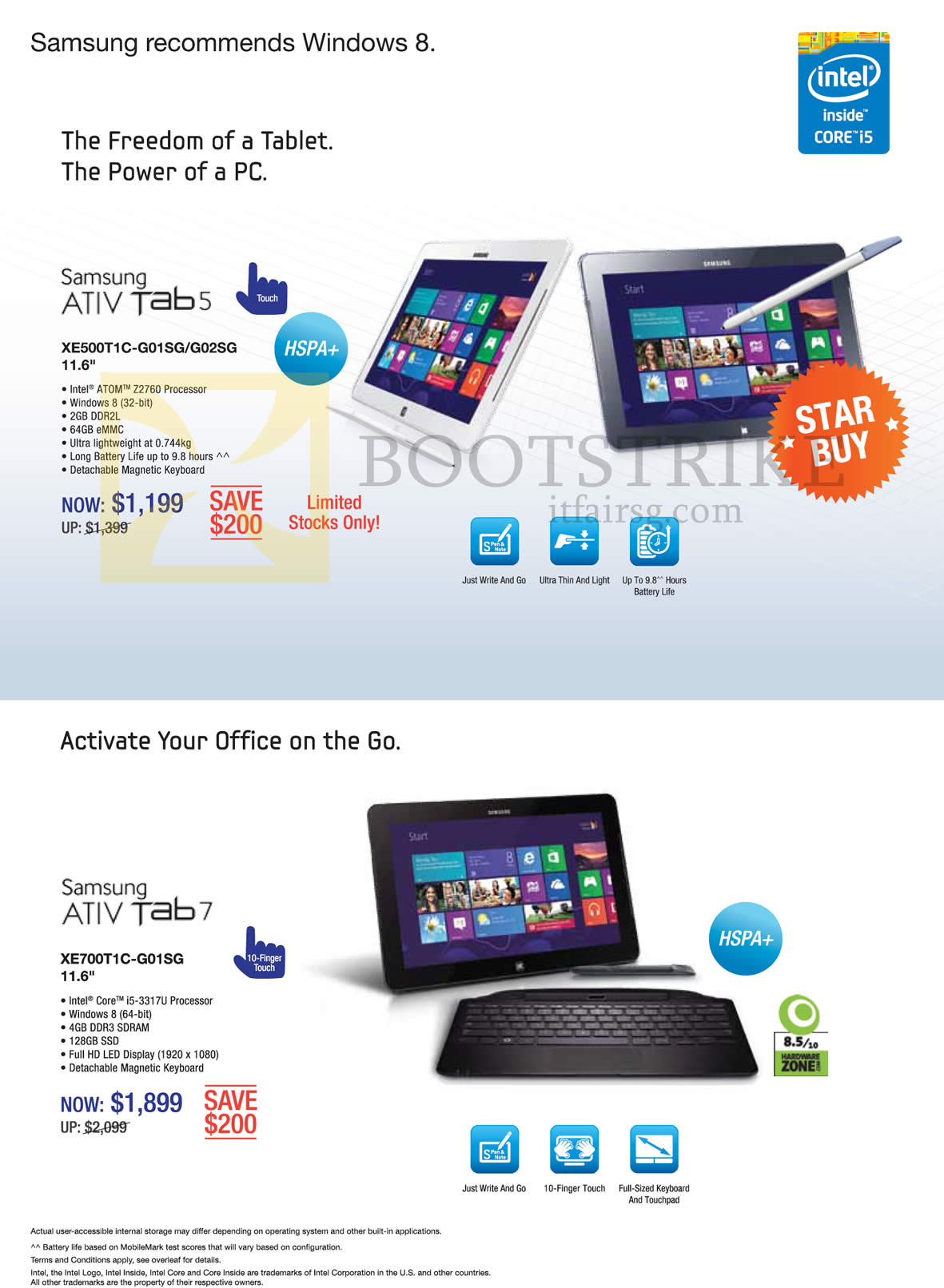 COMEX 2013 price list image brochure of Samsung Tablets ATIV Tab 5 XE500T1C-G01SG, G02SG, XE700T1C-G01SG