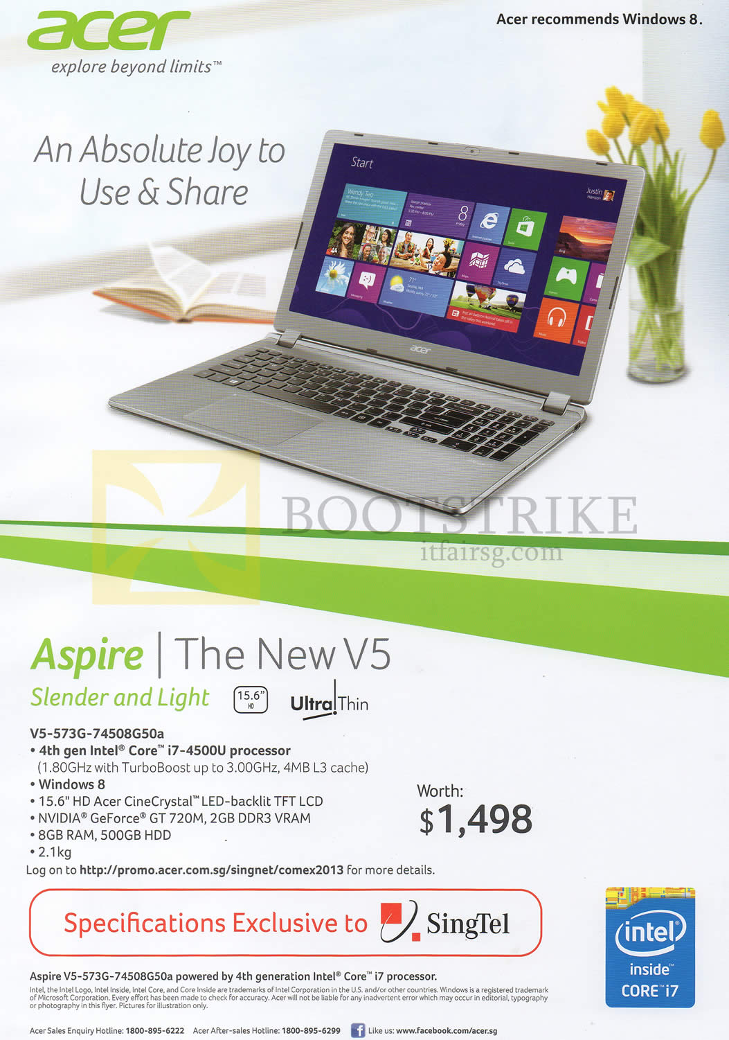 COMEX 2013 price list image brochure of Singtel Acer Aspire V5 Notebook V5-573G-74508G50a Specifications