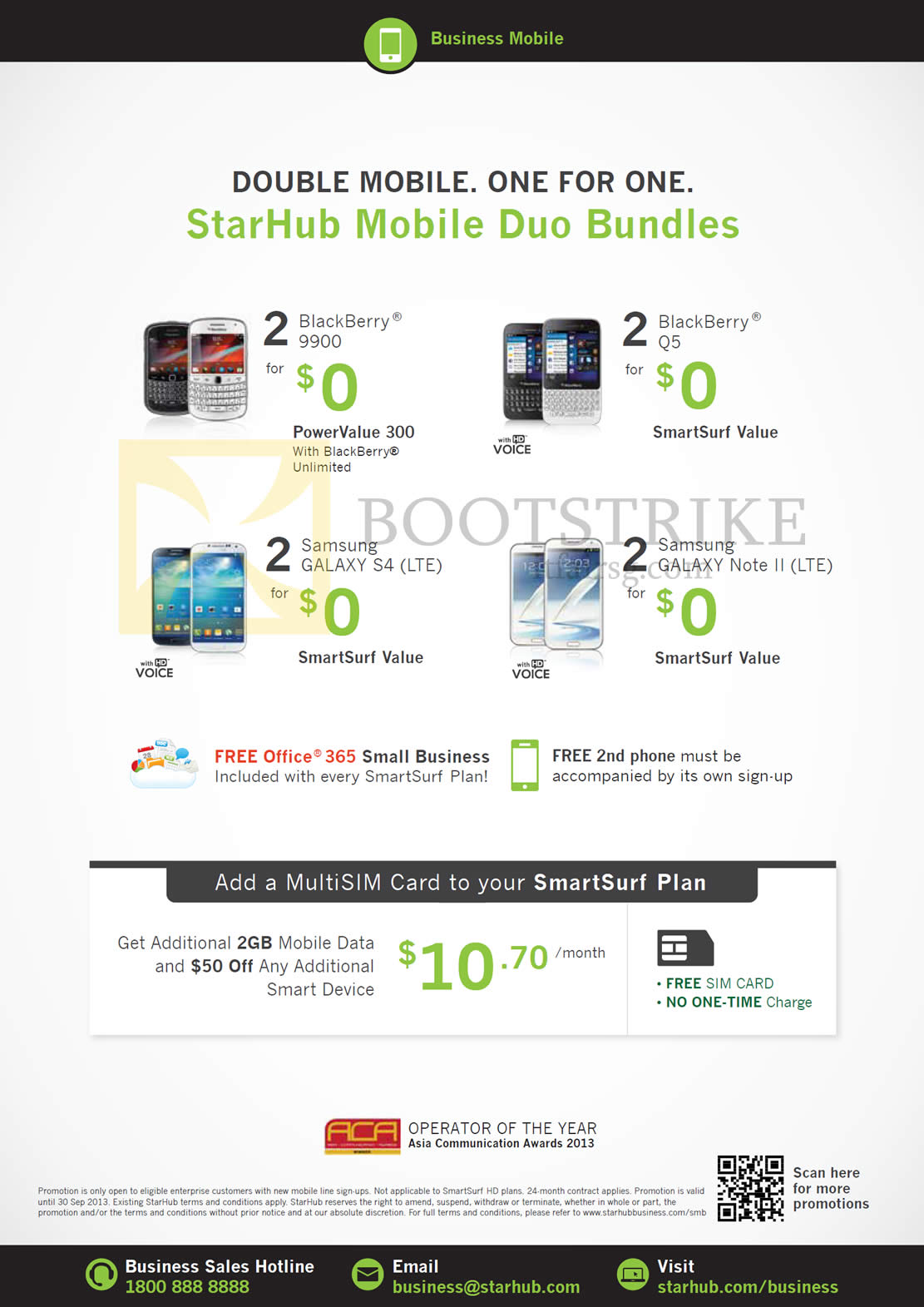 COMEX 2013 price list image brochure of Starhub Business Mobile Blackberry 9900, Q5, Samsung Galaxy S4, Note II, Free Office 365