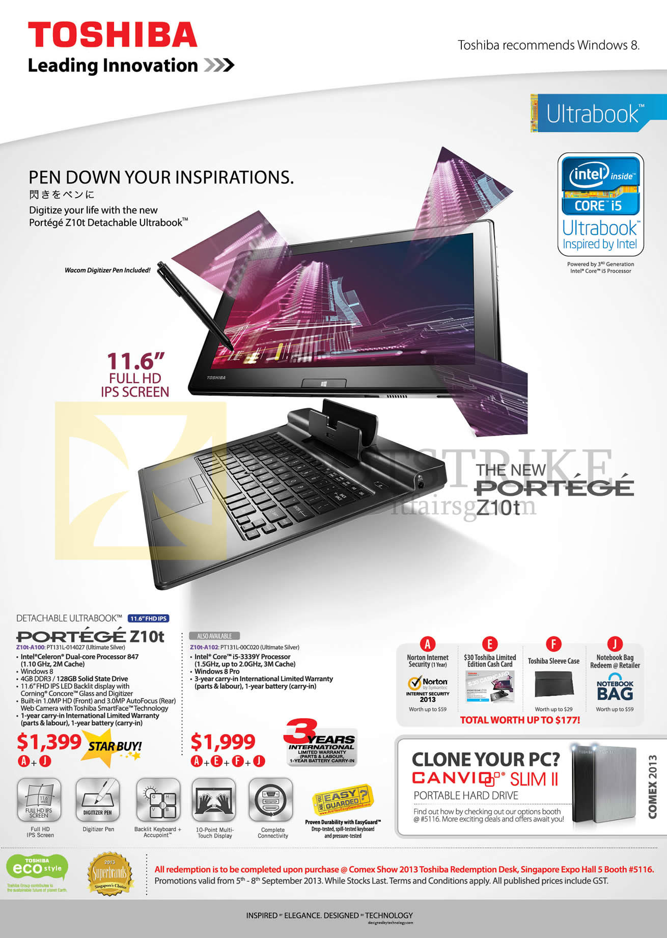 COMEX 2013 price list image brochure of Toshiba Notebooks Portege Z10t-A100, Z10t-A102