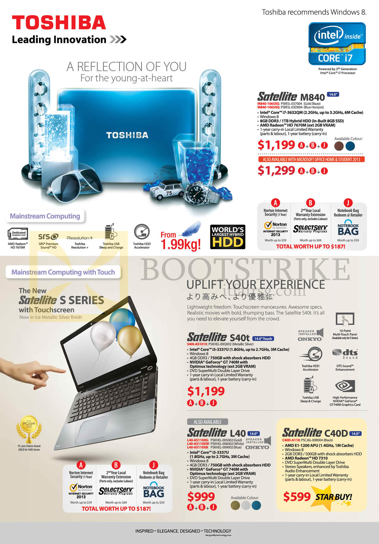 COMEX 2013 price list image brochure of Toshiba Notebooks Satellite M840-1065XG 1065XQ, S40t-AS101X, L40-AS110X, C40D-A110