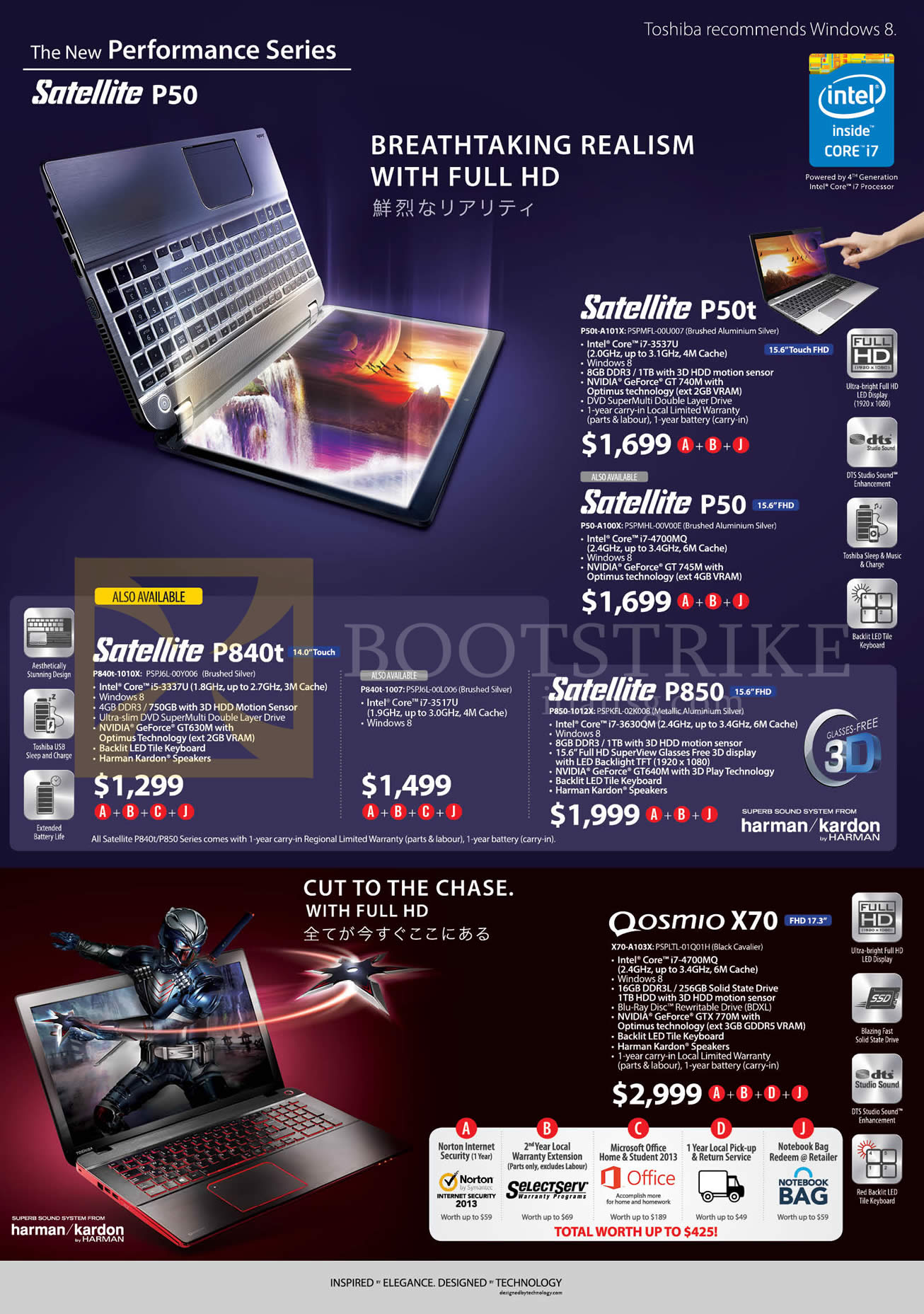 COMEX 2013 price list image brochure of Toshiba Notebooks Satellite P50t-A101X, P50-A100X, P840t-1010X, P850-1012X, Qosmio X70-A103X