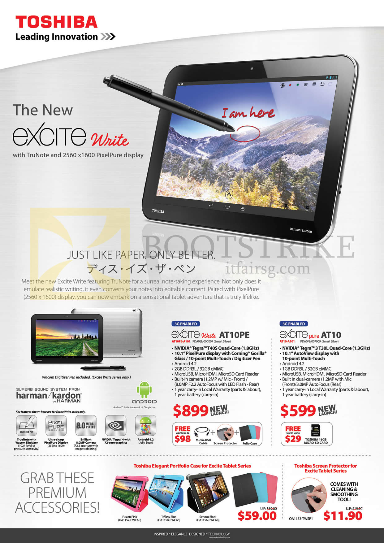 COMEX 2013 price list image brochure of Toshiba Tablets Excite Write AT10PE-A101, Excite Pure AT10-A101, Accessories, Screen Protector
