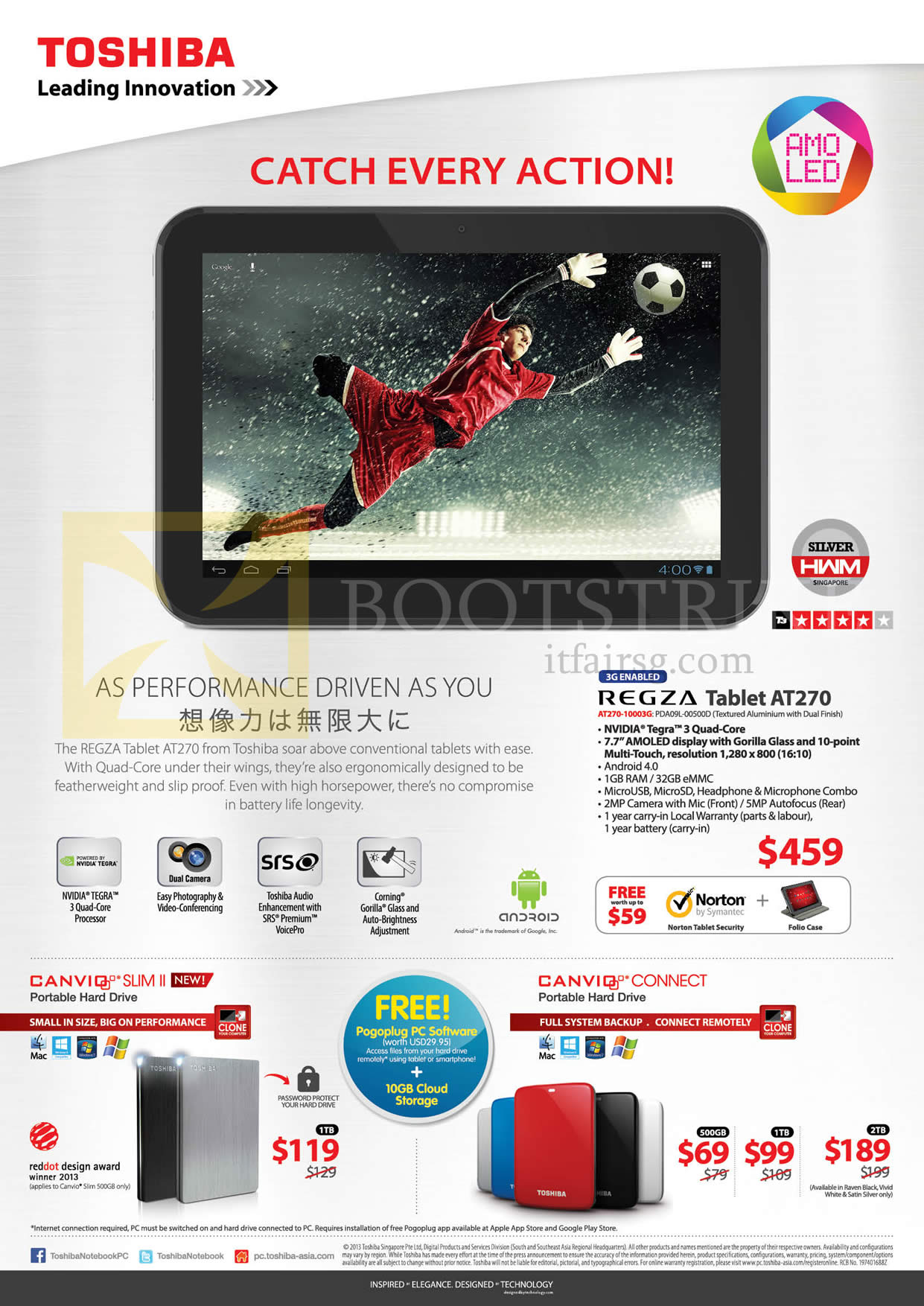 COMEX 2013 price list image brochure of Toshiba Tablets External Storage Regza AT270-10003G, Canvio Slim II 1TB, Canvio Connect 500GB 1TB 2TB