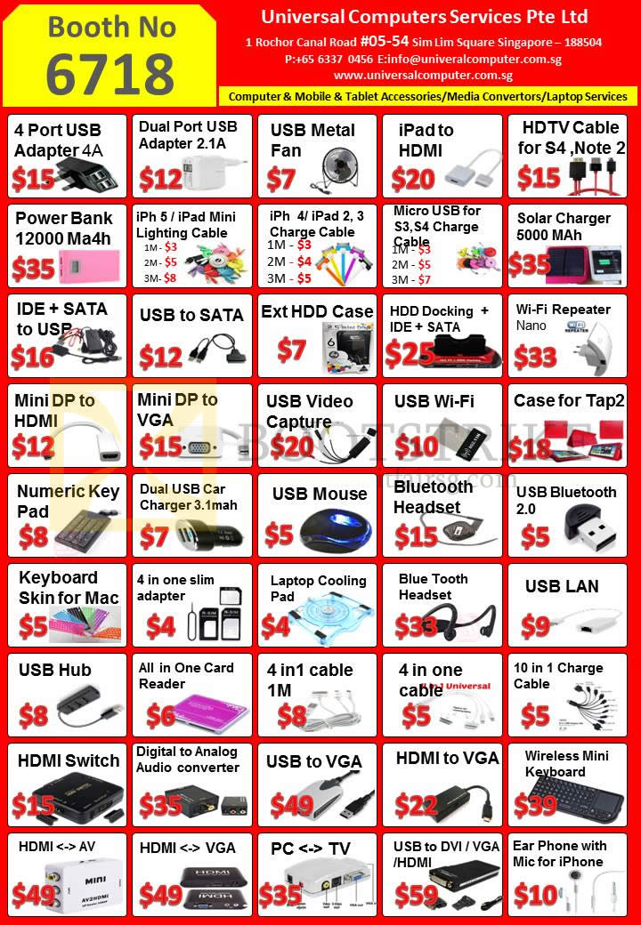COMEX 2013 price list image brochure of Universal Computer Accessories USB, Power Bank External Charger, Mouse, Headset, Cooling Pad, Adapters, Hub, Converter