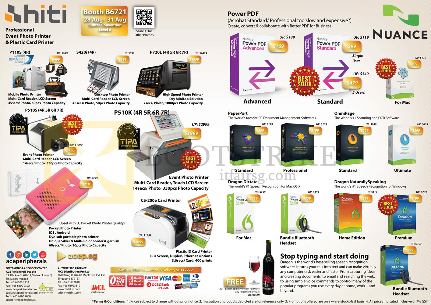 COMEX 2014 price list image brochure of ACE Peripherals Asustor HiTi Nuance Synology Professional Photo Printer, Plastic Card Printer, Power PDF, Paper Port, Dragon Dictate