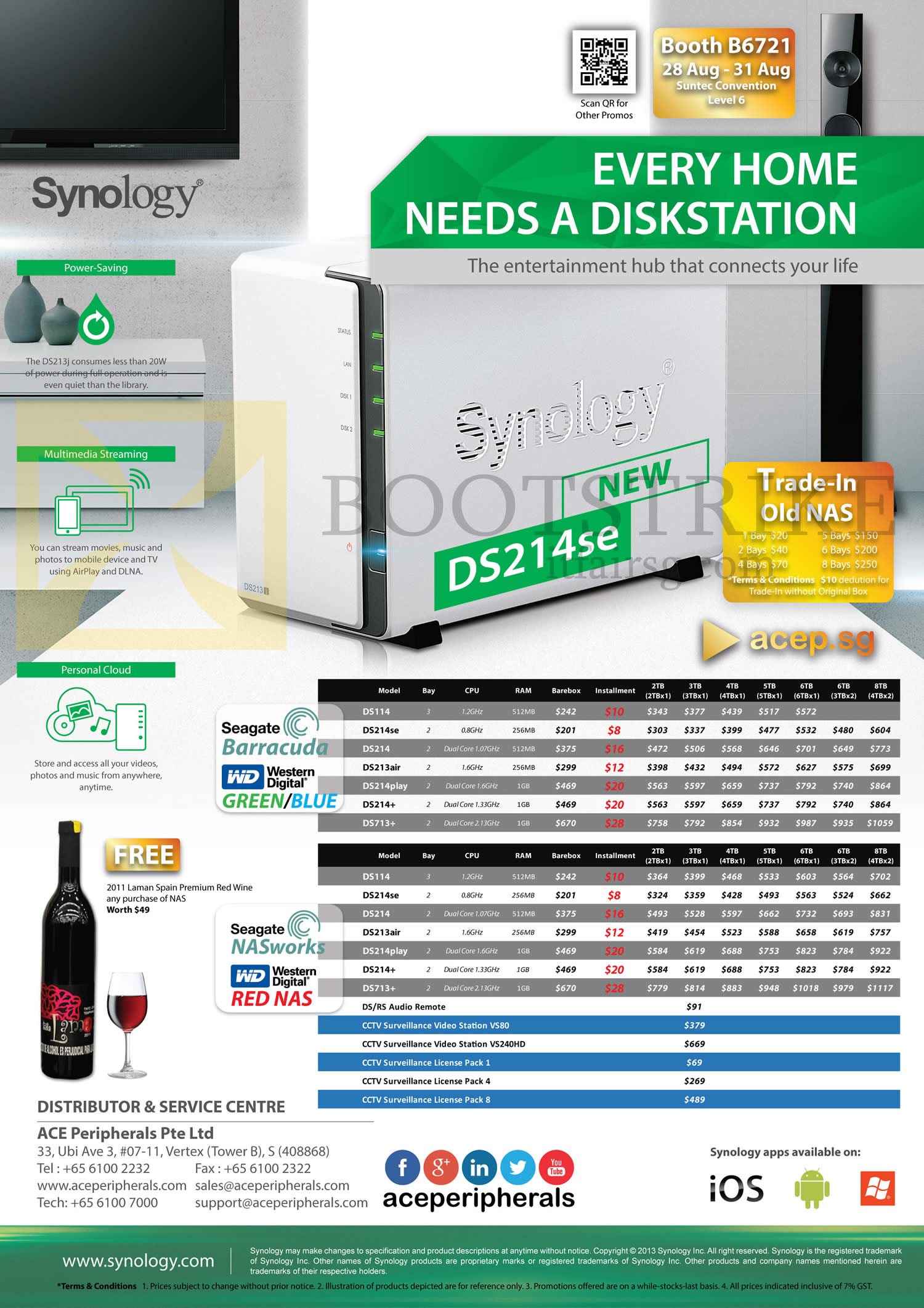 COMEX 2014 price list image brochure of ACE Peripherals Synology NAS DiskStation DS214se, DS213J, DS213air, DS213 Plus, DS214, DS214 Play, DS214plus, DS713 Plus