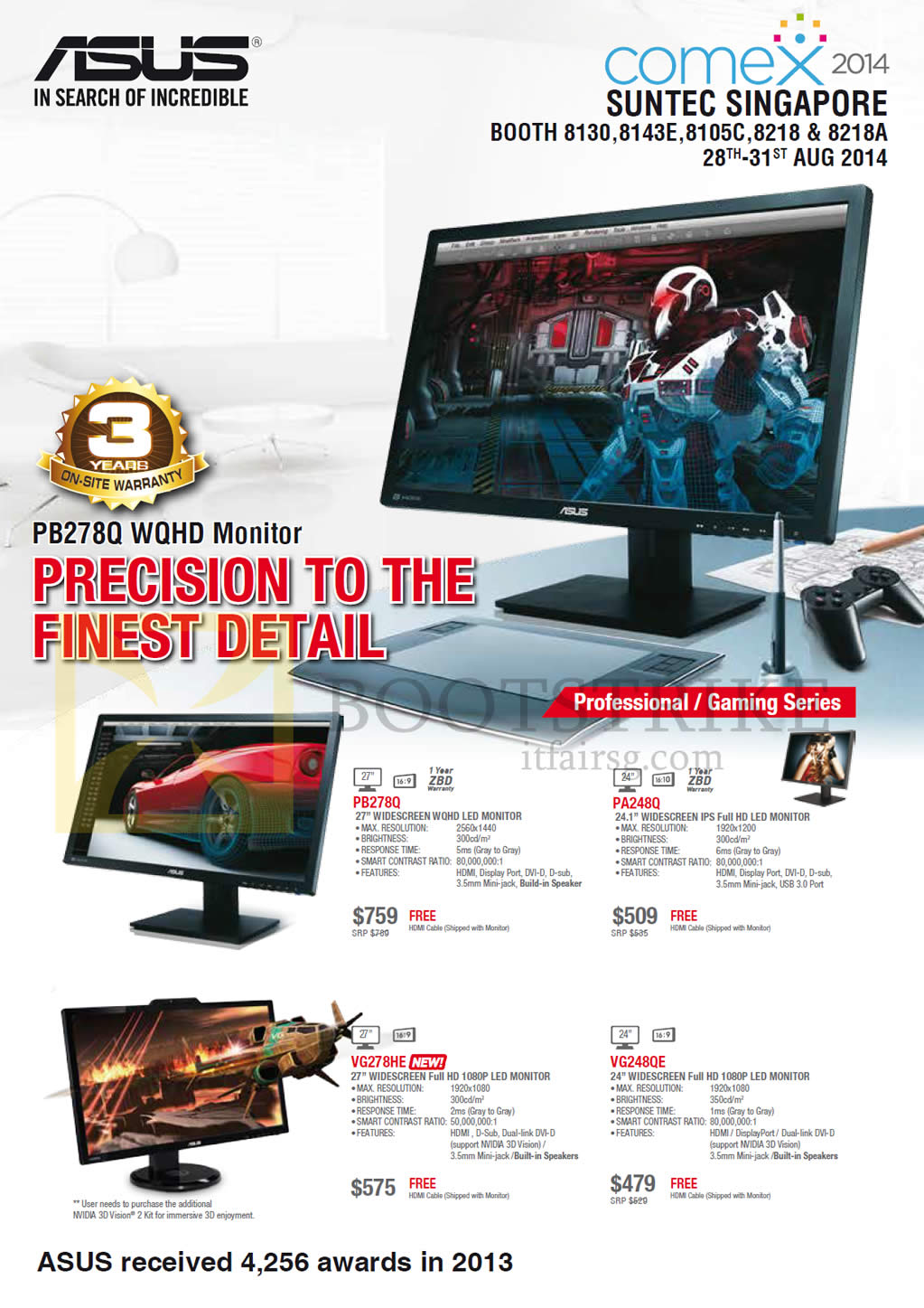 COMEX 2014 price list image brochure of ASUS Monitors PB278Q, PA248Q, VG278HE, VG248QE