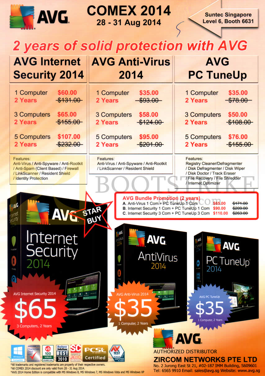 COMEX 2014 price list image brochure of AVG Internet Security 2014, AVG Anti-Virus 2014, AVG PC TuneUp