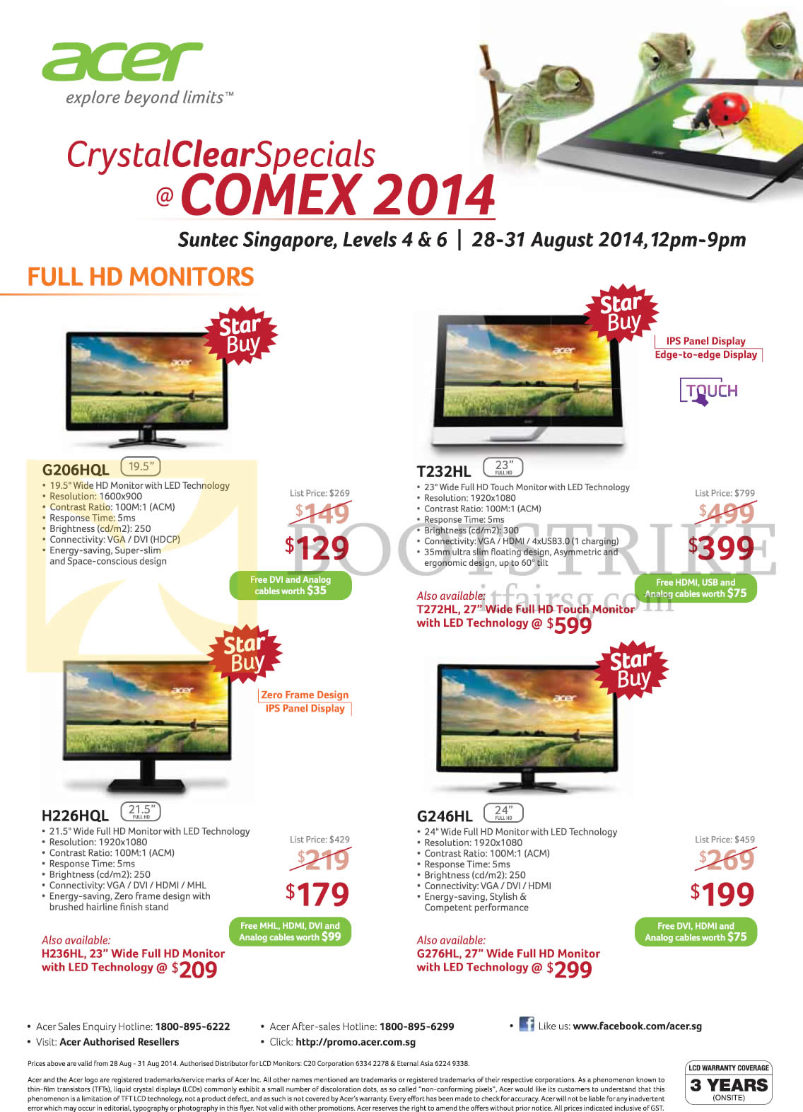 COMEX 2014 price list image brochure of Acer Monitors G206HQL, T232HL, H226HQL, G246HL