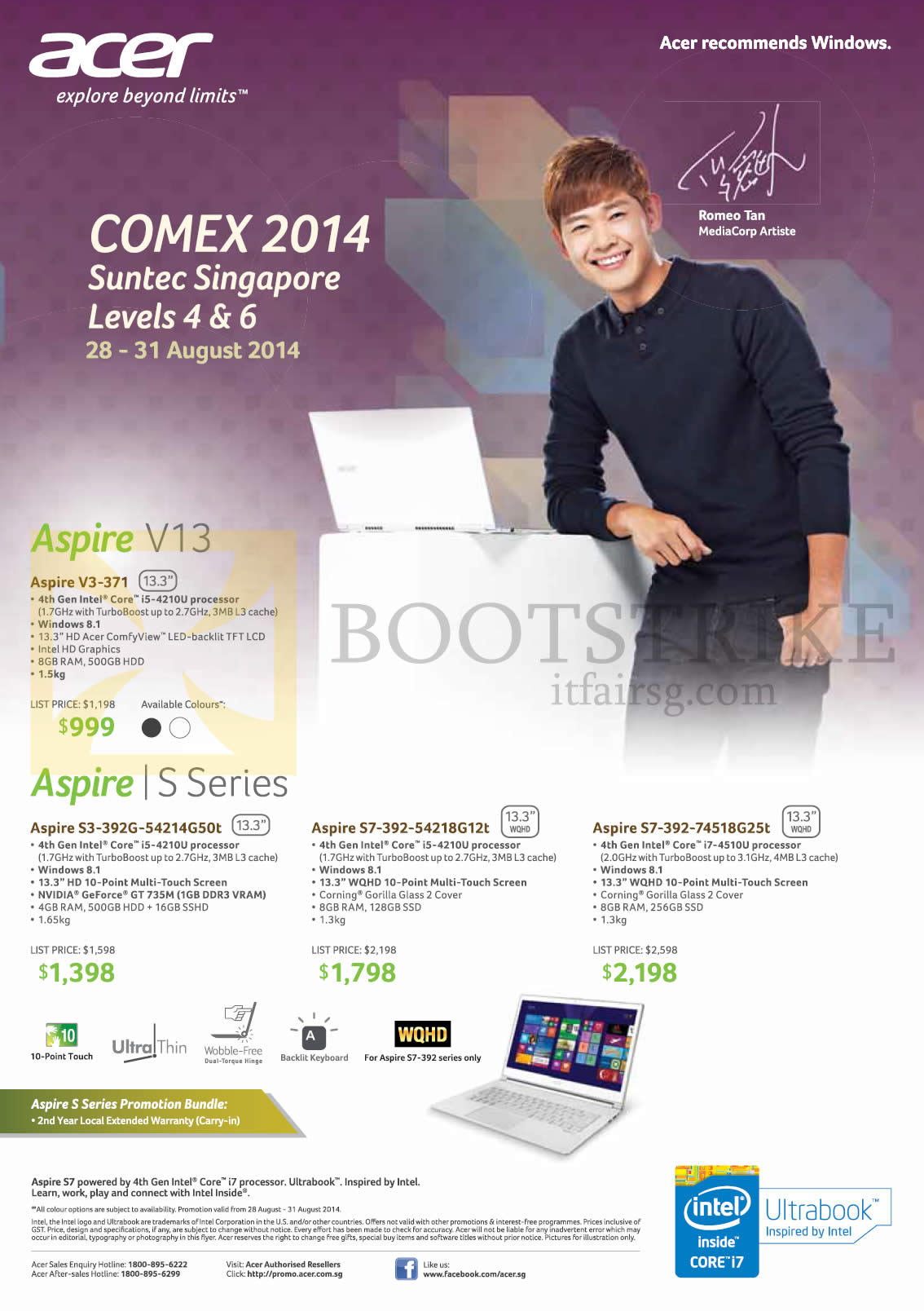 COMEX 2014 price list image brochure of Acer Notebooks Aspire V3-371, S3-392G-54214G50t, S7-392-54218G12t, S7-392-74518G25t